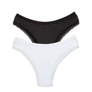 2 Adet Kadın Mikro Bikini Külot İnce Lastik FırFır Kenarlı Yumuşak Doku İç Giyim Siyah Beyaz