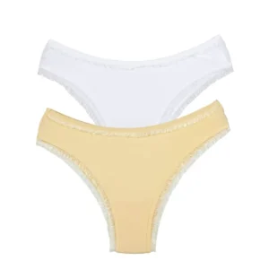 2 Adet Kadın Mikro Bikini Külot İnce Lastik FırFır Kenarlı Yumuşak Doku İç Giyim Beyaz Ten