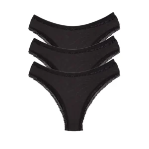 3 Adet Kadın Mikro Bikini Külot İnce Lastik FırFır Kenarlı Yumuşak Doku İç Giyim Siyah