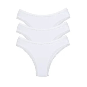 3 Adet Kadın Mikro Bikini Külot İnce Lastik FırFır Kenarlı Yumuşak Doku İç Giyim Beyaz
