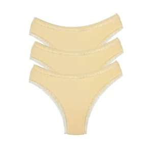 3 Adet Kadın Mikro Bikini Külot İnce Lastik FırFır Kenarlı Yumuşak Doku İç Giyim Ten
