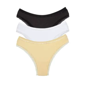 3 Adet Kadın Mikro Bikini Külot İnce Lastik FırFır Kenarlı Yumuşak Doku İç Giyim Siyah Beyaz Ten