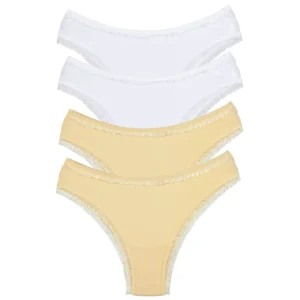 4 Adet Kadın Mikro Bikini Külot İnce Lastik FırFır Kenarlı Yumuşak Doku İç Giyim Beyaz Ten