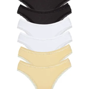 6 Adet Kadın Mikro Bikini Külot İnce Lastik FırFır Kenarlı Yumuşak Doku İç Giyim Siyah Beyaz Ten