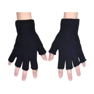 Yarım Parmak Kesik Siyah Eldiven Unisex 1 Çift Sıcak Tutan Yün Kışlık Kadın Erkek