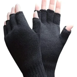 Yarım Parmak Kesik Siyah Eldiven Unisex 1 Çift Sıcak Tutan Yün Kışlık Kadın Erkek