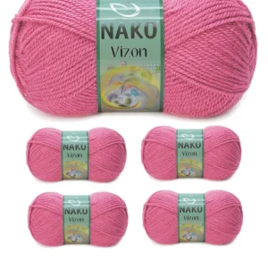 5 Adet Vizon Premium Akrilik El Örgü İpi Yünü Renk No:180 Kuru Gül