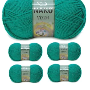 5 Adet Vizon Premium Akrilik El Örgü İpi Yünü Renk No:181 Ördek Başı Yeşil