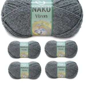 5 Adet Vizon Premium Akrilik El Örgü İpi Yünü Renk No:193 Loş Gri
