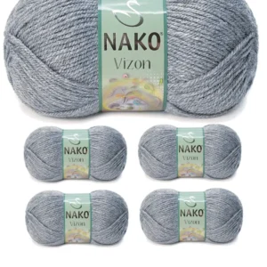 5 Adet Vizon Premium Akrilik El Örgü İpi Yünü Renk No:194 Sis Gri
