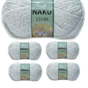 5 Adet Vizon Premium Akrilik El Örgü İpi Yünü Renk No:195 Açık Gri Melanj