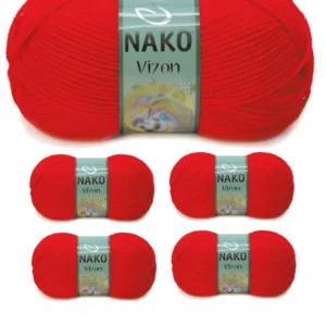 5 Adet Vizon Premium Akrilik El Örgü İpi Yünü Renk No:207 Alev Kırmızı