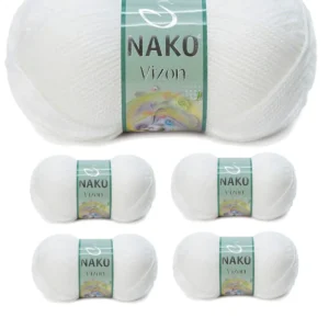 5 Adet Vizon Premium Akrilik El Örgü İpi Yünü Renk No:208 Beyaz