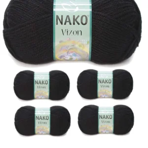 5 Adet Vizon Premium Akrilik El Örgü İpi Yünü Renk No:217 Siyah