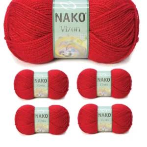 5 Adet Vizon Premium Akrilik El Örgü İpi Yünü Renk No:251 Bayrak Kırmızı