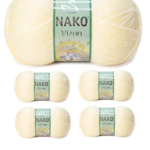5 Adet Vizon Premium Akrilik El Örgü İpi Yünü Renk No:256 Krem