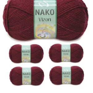 5 Adet Vizon Premium Akrilik El Örgü İpi Yünü Renk No:999 Bordo
