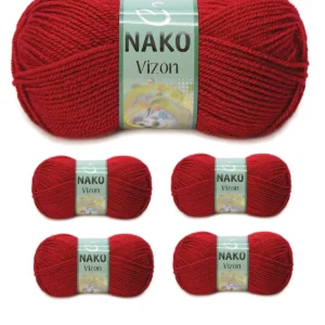 5 Adet Vizon Premium Akrilik El Örgü İpi Yünü Renk No:1175 Koyu Kırmızı