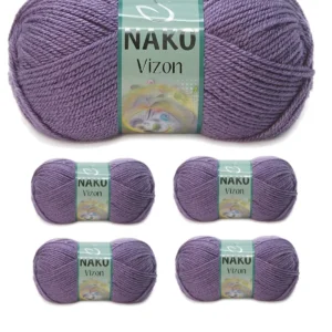 5 Adet Vizon Premium Akrilik El Örgü İpi Yünü Renk No:6684 Açık Mürdüm