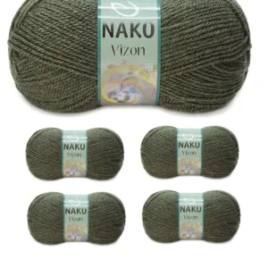 5 Adet Vizon Premium Akrilik El Örgü İpi Yünü Renk No:23520 Melanj Haki