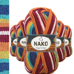 5 Adet Vega Stripe Premium Akrilik El Örgü İpi Yünü No: 82409