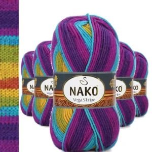 5 Adet Vega Stripe Premium Akrilik El Örgü İpi Yünü No: 82410