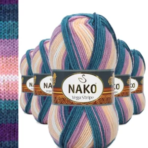 5 Adet Vega Stripe Premium Akrilik El Örgü İpi Yünü No: 82416
