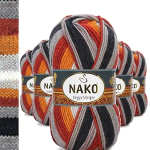 5 Adet Vega Stripe Premium Akrilik El Örgü İpi Yünü No: 82417