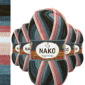 5 Adet Vega Stripe Premium Akrilik El Örgü İpi Yünü No: 82418