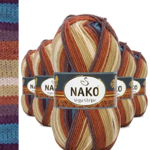 5 Adet Vega Stripe Premium Akrilik El Örgü İpi Yünü No: 82420