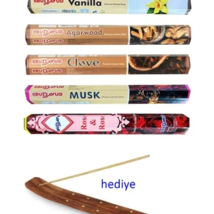 5 Paket 20 Çubuklu Tütsü Vanilla - Musk - Clove - Wood - Redrose - Kayık Hediyeli
