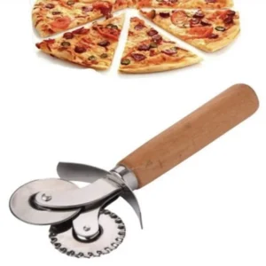 Çift Başlıklı Ahşap Saplı Pizza Kesici Hamur Kesici