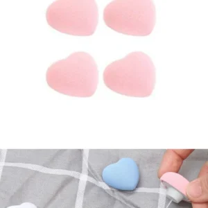 4 Adet Yorgan Kılıfı Çarşaf Tutucu Sabitleyici Kaydırmaz Nevresim Örtü Düzenleyici Klips Pembe Kalp