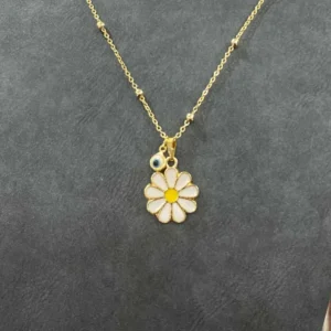 Altın Kaplama Papatya ve Nazar Boncuklu Kolye 40 cm