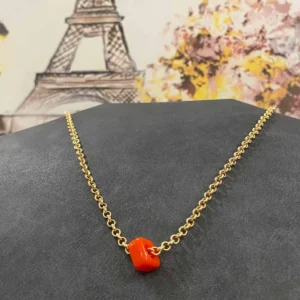 Kırmızı Geçmeli Kolye Uçlu Kalın Zincir Kolye 40 cm