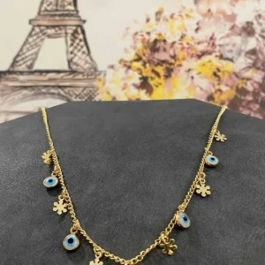 Altın Kaplama Nazar Boncuklu Tasarım Kar Tanesi Detaylı Kolye 40 cm