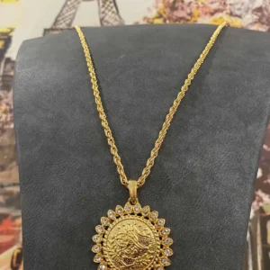 Altın Kaplama Zirkon Taşlı Madalyon Kolye 55 cm