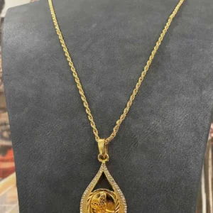 Altın Kaplama Damla Tasarım Madalyon Kolye 60 cm