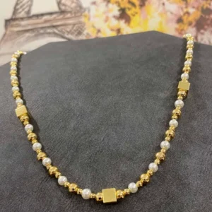 Yuvarlak İnci Tasarım Küp Detaylı Kolye 40 cm