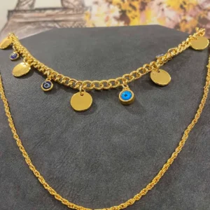 Nazar Boncuklu Birleşik Zincir Set Kolye 40-50 cm