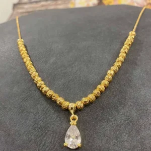 Zirkon Taş Uçlu Altın Kaplama Tasarım Kolye 40 cm