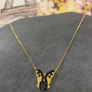 Altın Kaplama Çift Renk Kelebek Tasarım İnce Zincir Kolye 40 cm