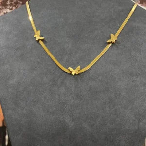 İtalyan Yassı Zincir Üzeri Kelebek Tasarım Çelik Kolye 40 cm