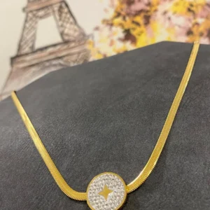 Zirkon Taşlı İtalyan Yassı Zincir Çelik Kolye 40 cm