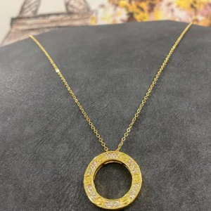 Altın Kaplama Zirkon Taşlı Halka Tasarım Çelik Kolye 40 cm