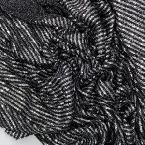 Sakallı Çizgili Pullu Kumaş Pullu Payet Kumaş Abiye Nişan Düğün Siyah