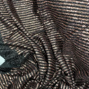 Sakallı Çizgili Pullu Kumaş Pullu Payet Kumaş Abiye Nişan Düğün Siyah Bakır