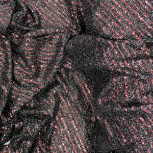 Sakallı Çizgili Pullu Kumaş Pullu Payet Kumaş Abiye Nişan Düğün Siyah Bordo