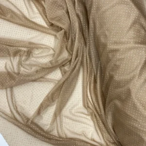 Yağmur Damlası Simli Abiye Elbise Şallık Tül Kumaş Açık Gold 28-A