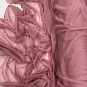 Yağmur Damlası Simli Abiye Elbise Şallık Tül Kumaş Gül Kurusu 32-H